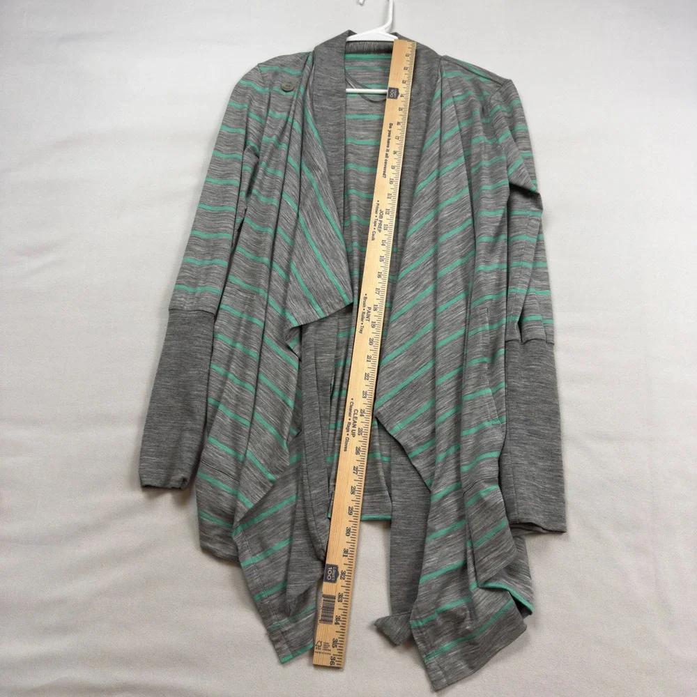 Icebreaker Merino‎ Wool Striped Wrap Cardigan Grey Mint Green SCT-SHSS14APRB Med